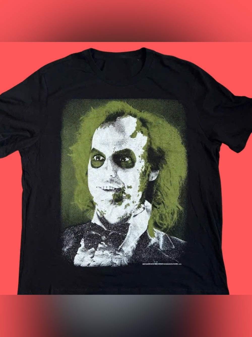 Black Graphic Men’s Tee with Green and White Portrait Print